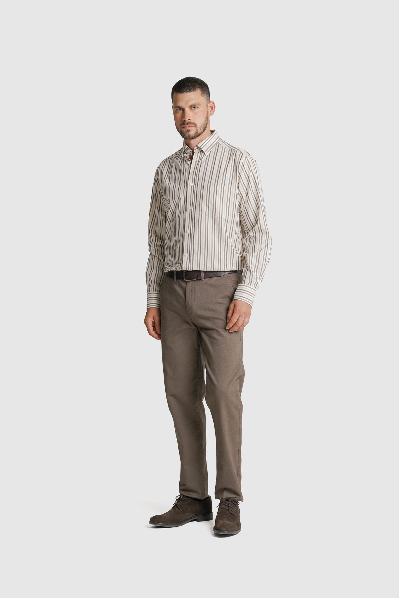 CAMISA TWILL REGULAR FIT BRANCA ÀS RISCAS MR. BLUE