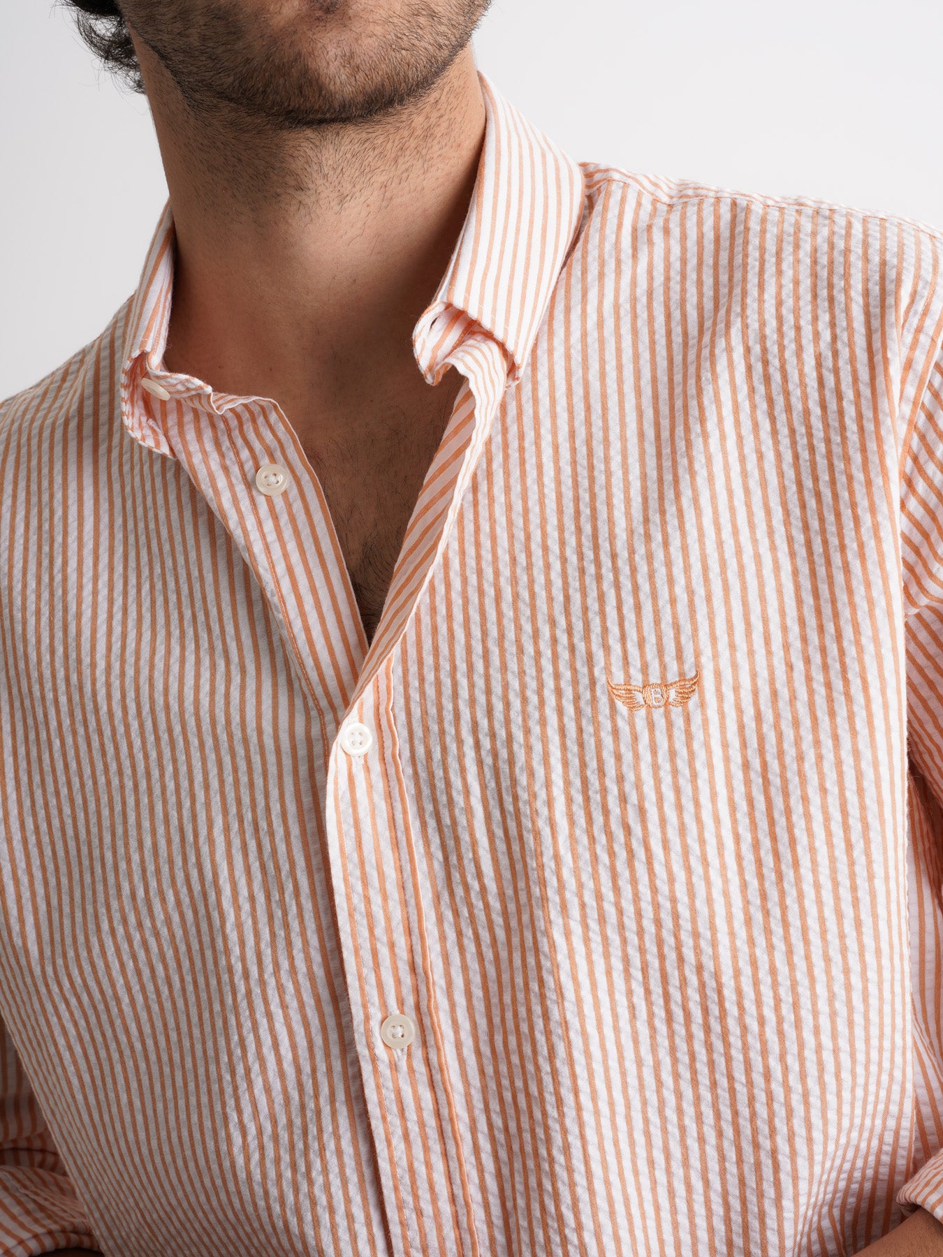 Regular Fit Seersucker Orange Mr. Blue Shirt