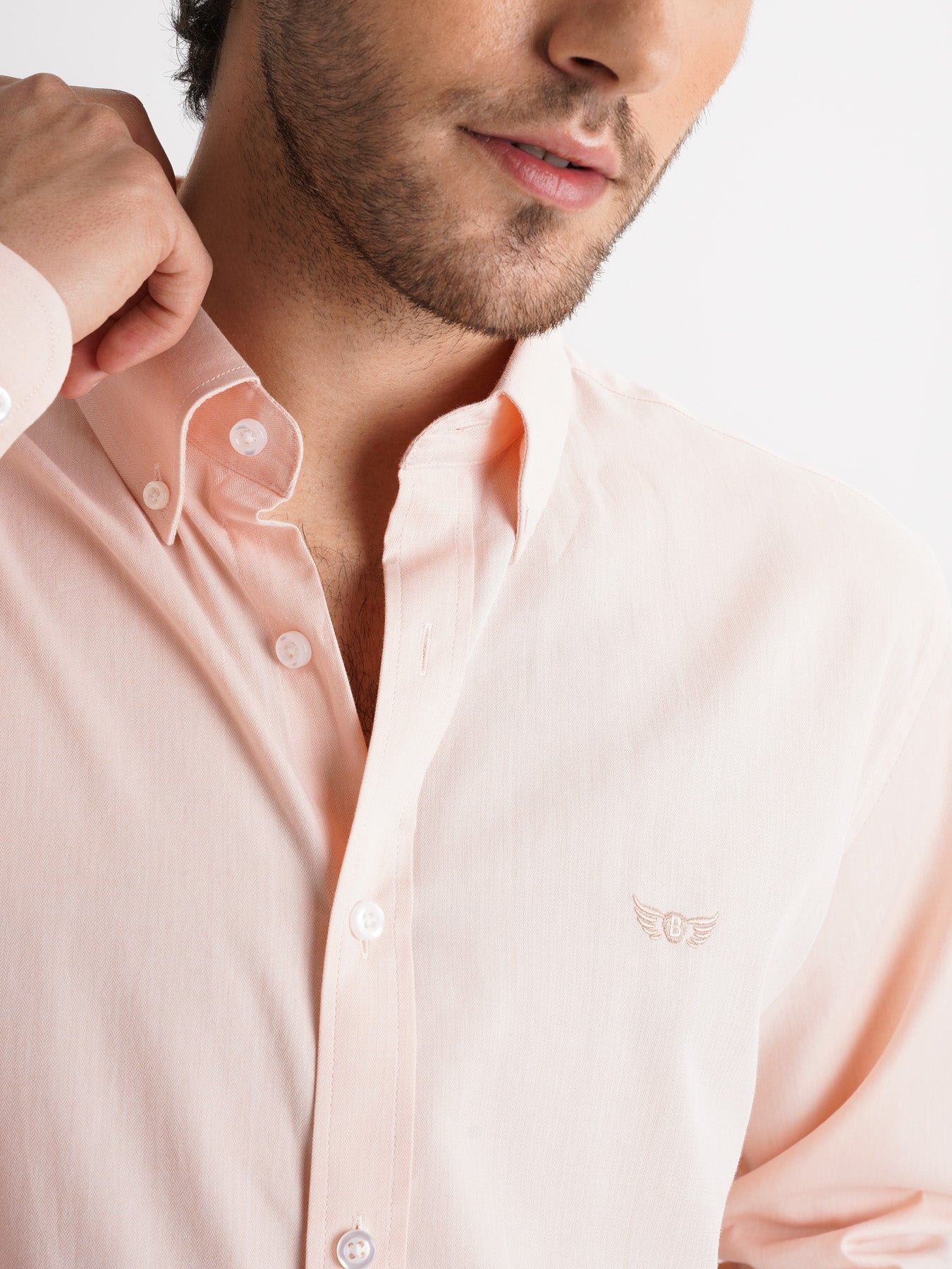 Mr. Blue Orange Regular Fit Herringbone Shirt