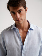 Camisa Tailored Fit Linho Azul Mr. Blue