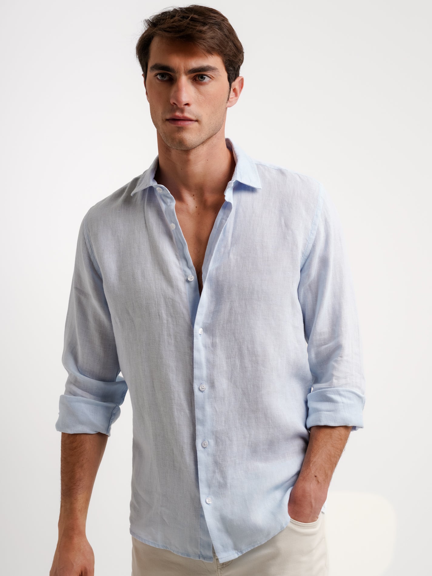 Camisa Tailored Fit Linho Azul Mr. Blue
